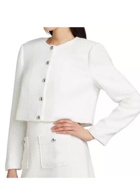 Reformation Cropped White Bouclé Button Jacket